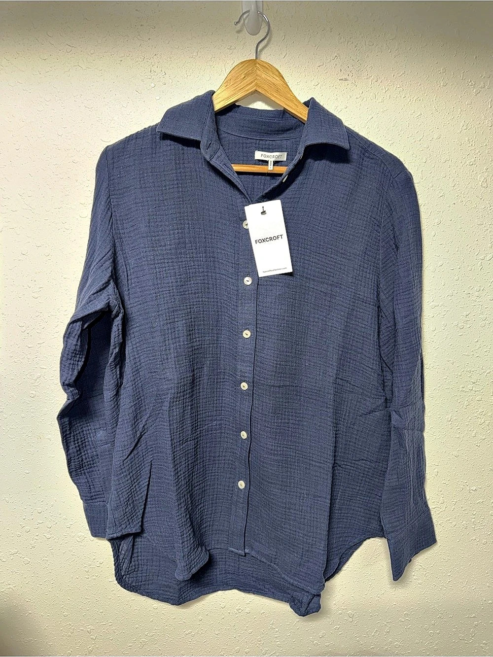 Foxcroft Joanna Cotton Gauze Button-Up Shirt Blue Small